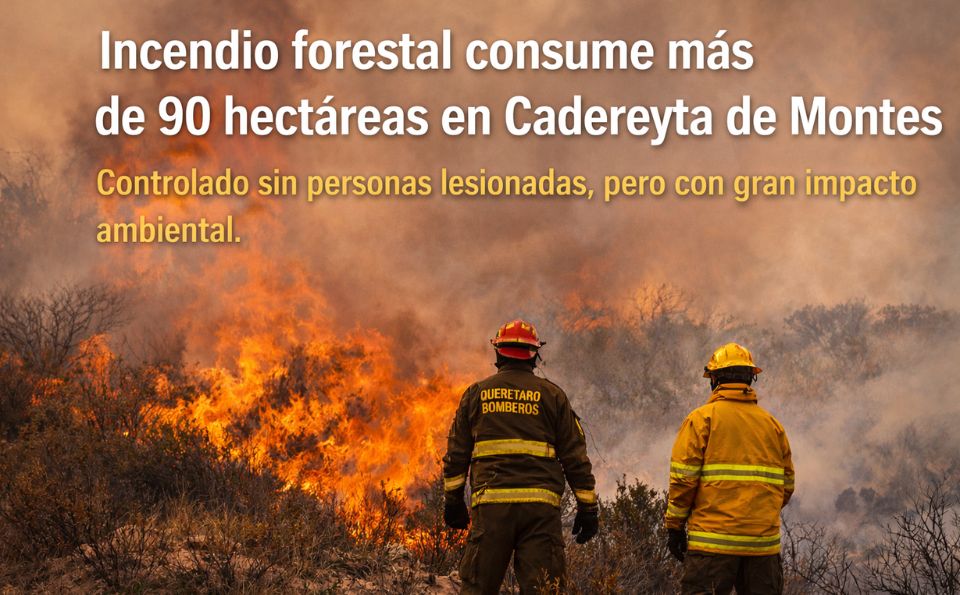 Incendio forestal arrasa más de 90 hectáreas en Cadereyta de Montes