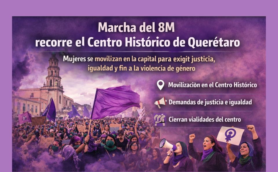 Marcha del 8M recorre el Centro Histórico de Querétaro