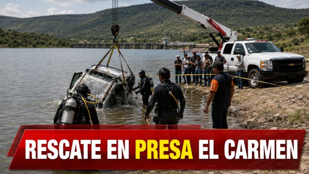 Extraen auto del fondo de la presa El Carmen